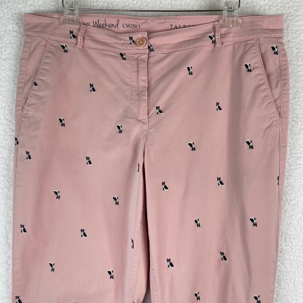 Talbots The Weekend Chino Pink Embroidered Boston Terrier Dog Pants Womens 14